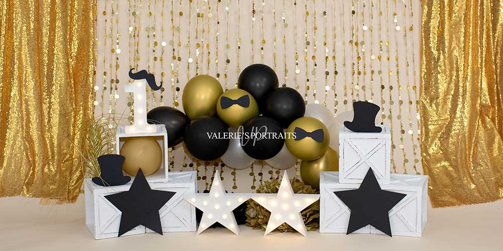 Kateゴールデンスパンコールバルーンの背景Mr.One-derful Cake Smash Valerie Miranda 設計