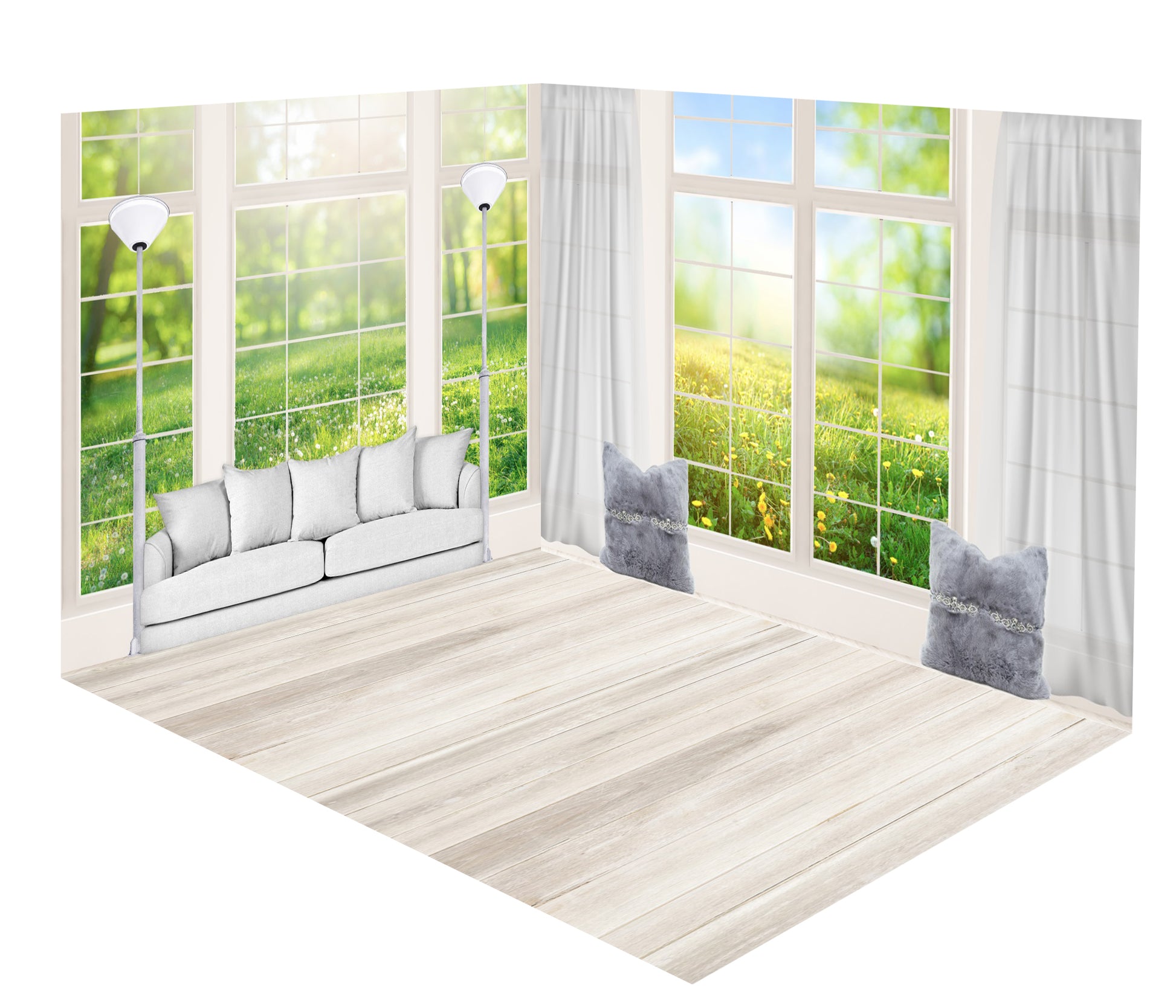 Kate窓の外の風景春の緑の草の部屋セット(2.5x2.5m&3x2.5m&2.5x3m)