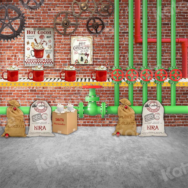 Kateクリスマスホットココ男の子れんが壁の背景
