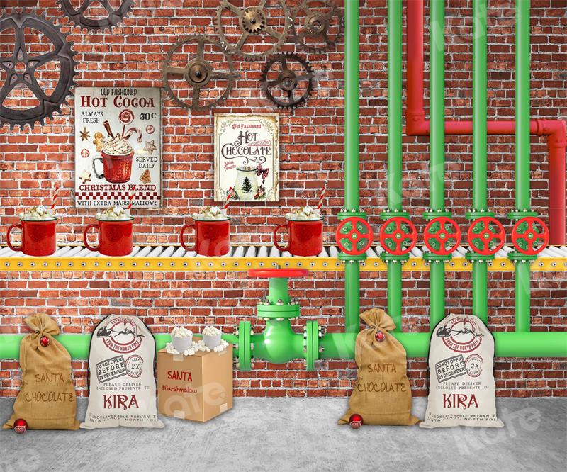 Kateクリスマスホットココ男の子れんが壁の背景