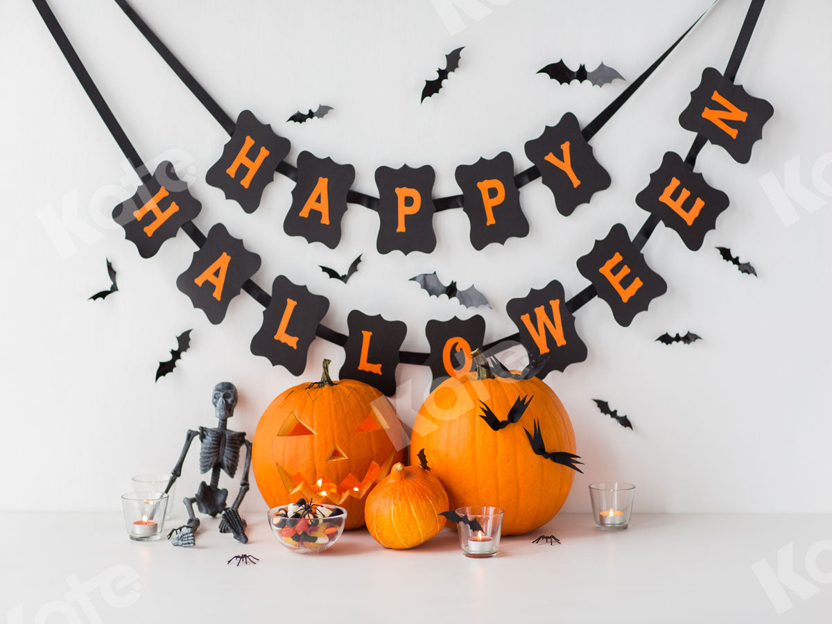 Kate 写真のためのカボチャの背景を持つハッピーハロウィン