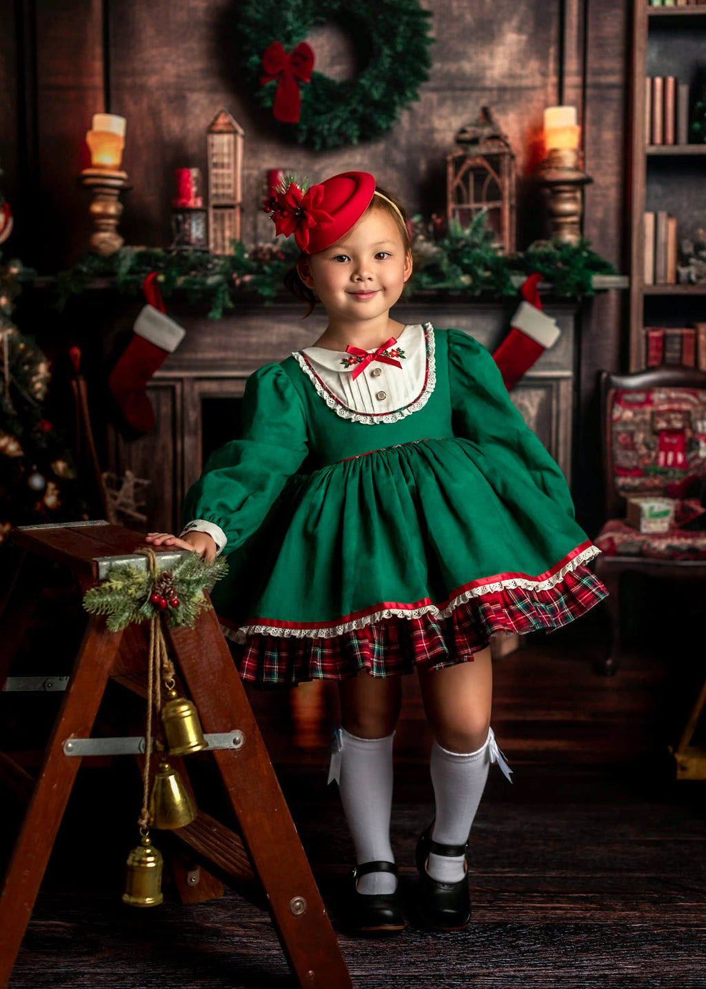 Kate レトロ クリスマスツリー 煙突 本 背景 写真撮影用