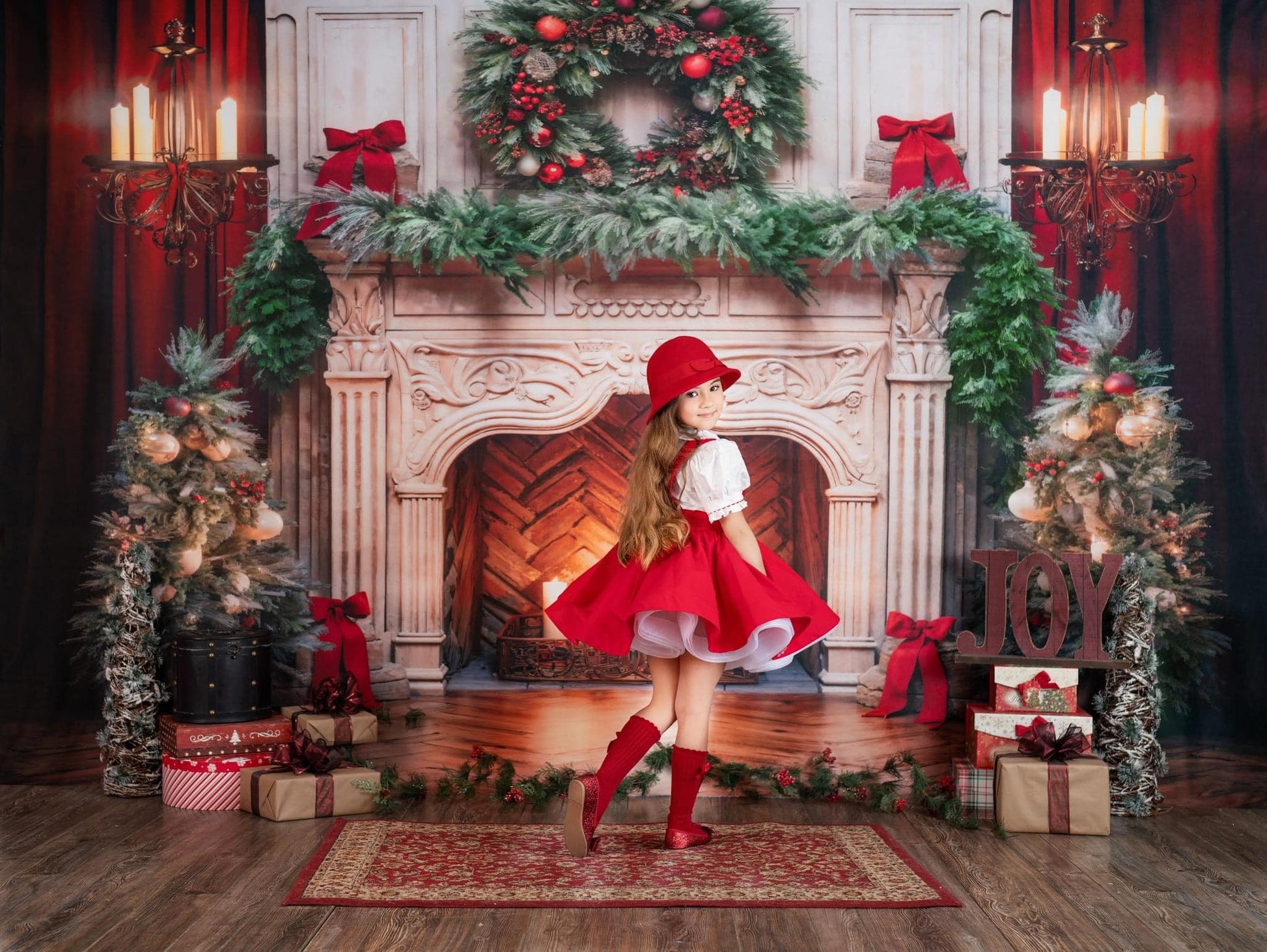 Kate クリスマス 煙突 キャンドル 赤 背景 写真撮影 Designed by Emetselch