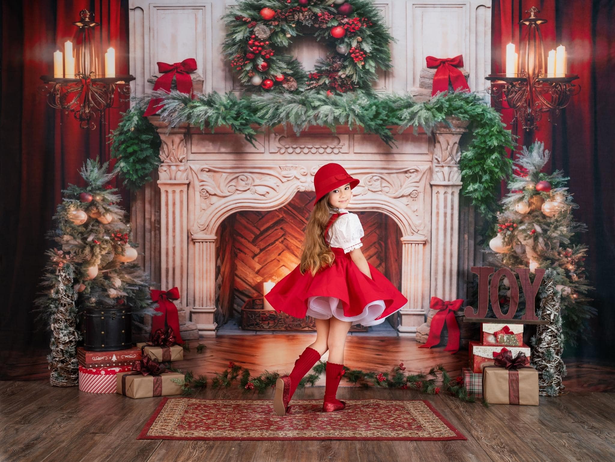 Kate クリスマス 煙突 キャンドル 赤 背景 写真撮影 Designed by Emetselch