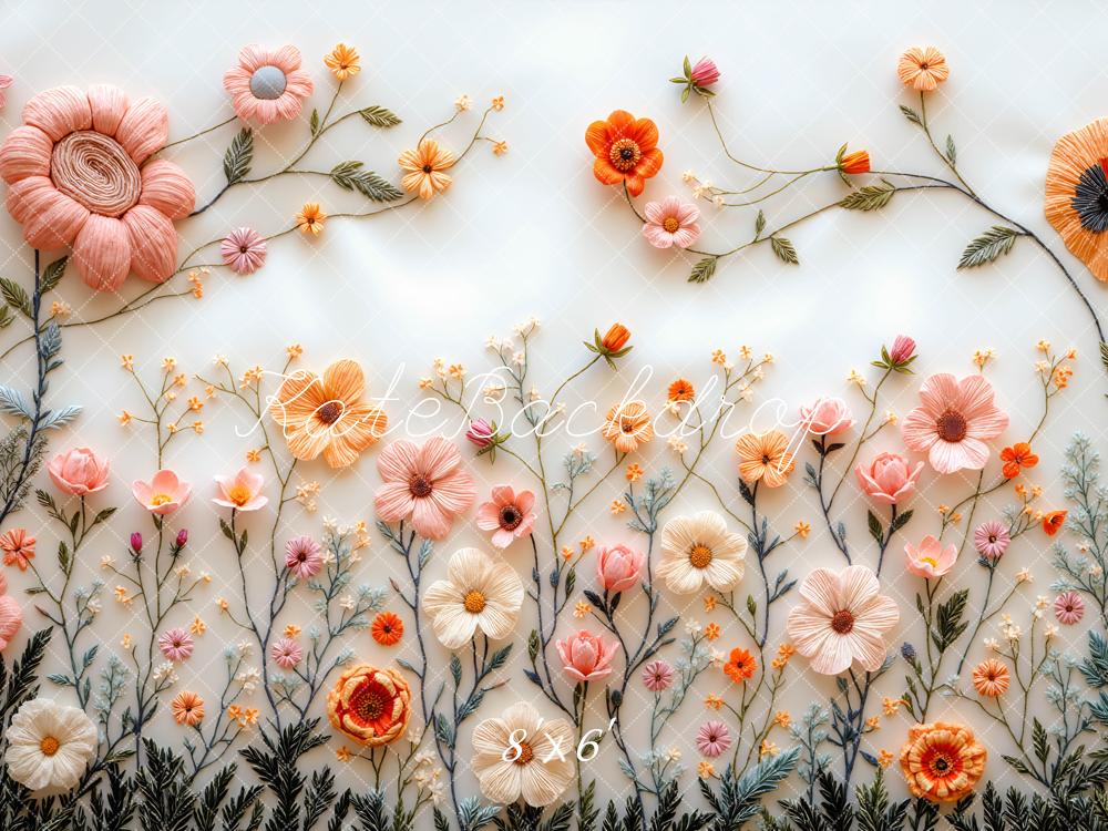 Kate 春のパステル刺繍フラワホワイト プリント背景 Mini MakeBelieveデザイン