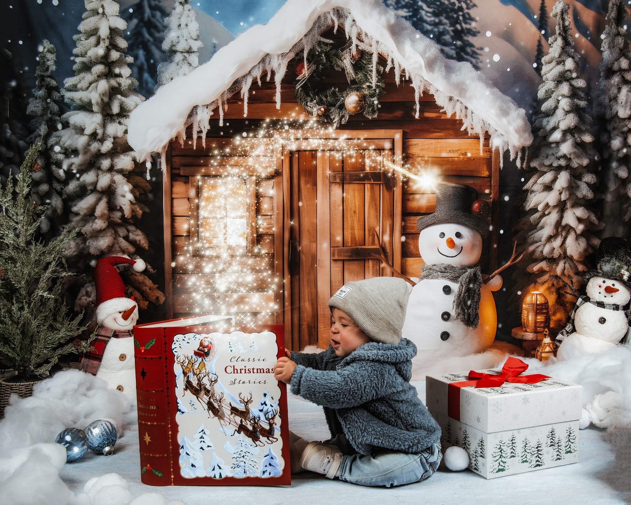 Kate 冬 クリスマス 雪だるま 家 背景 写真撮影用