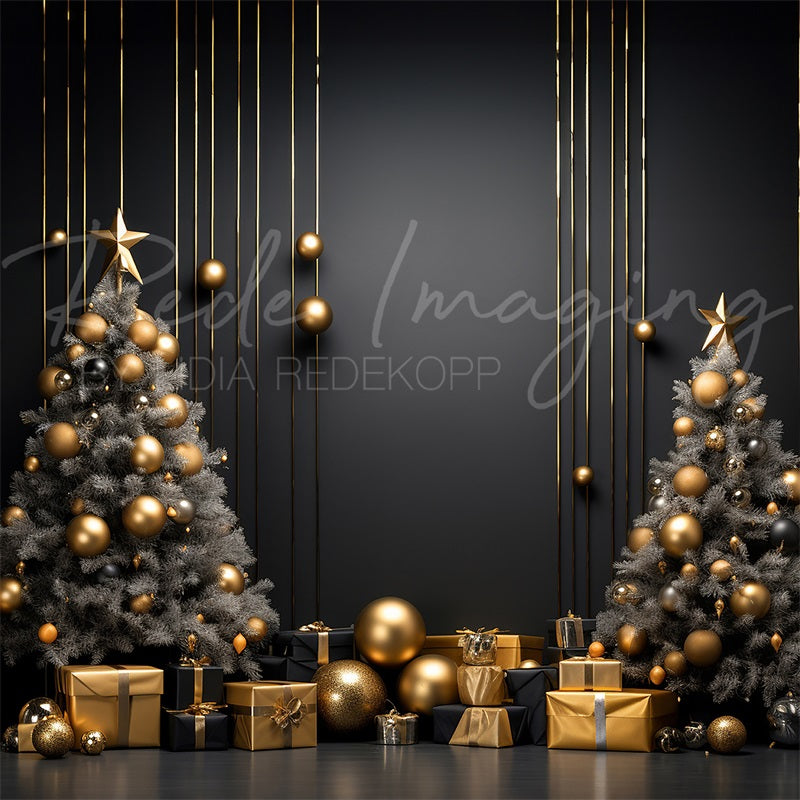 Kate黒 ゴールデン クリスマスツリー 背景 写真撮影用