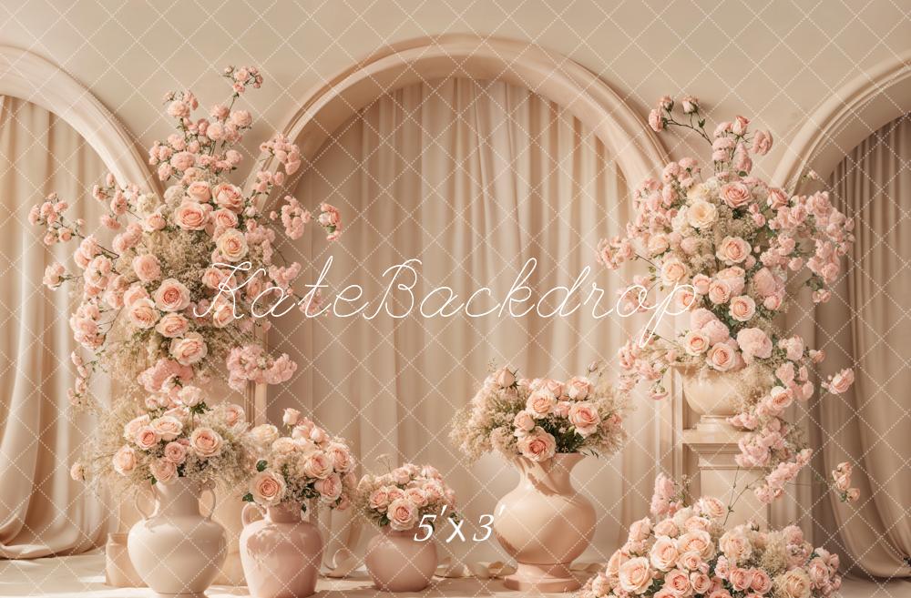 Kate母の日エレガントフラワーアーチ ピンクプリント背景 Emetselchデザイン