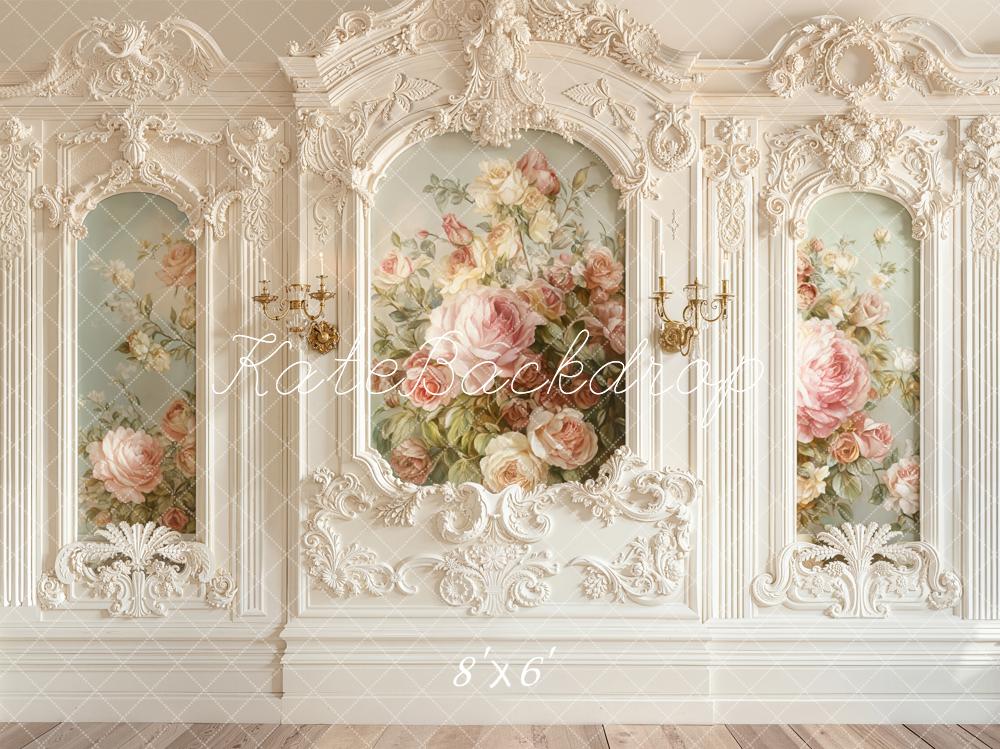 Kate クリームバロック ヴィンテージウォール ローズフローラル プリント背景 Emetselchデザイン