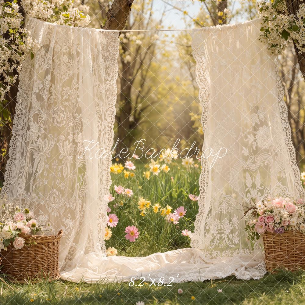 Kate母の日レースカーテン フラワーバスケットガーデンプリント背景 Emetselchデザイン
