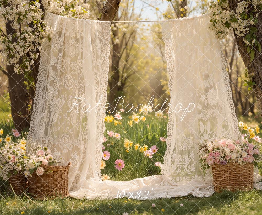 Kate母の日レースカーテン フラワーバスケットガーデンプリント背景 Emetselchデザイン