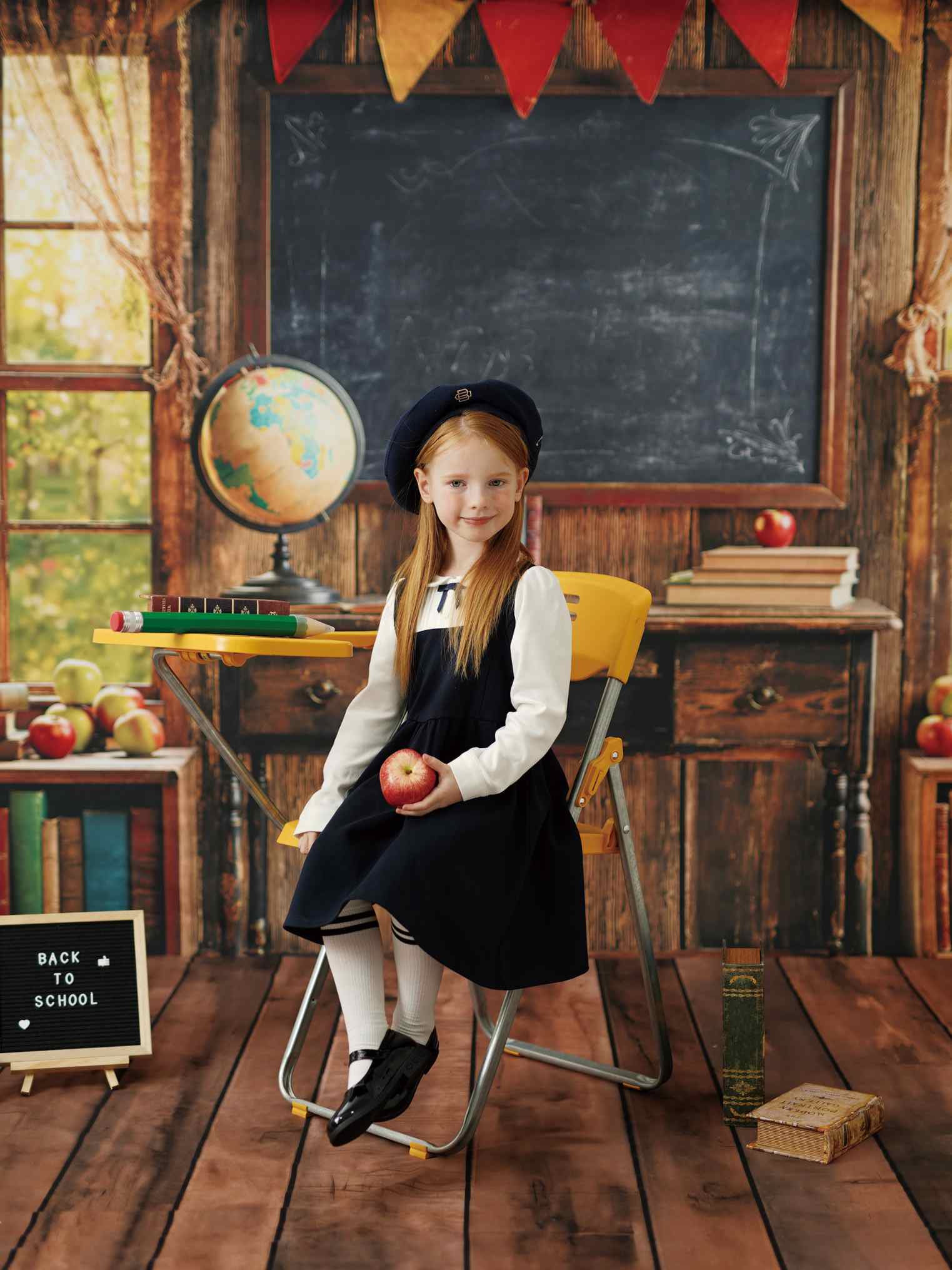 Kate 学校卒業教室 黒板 窓 本棚 プリント背景 Emetselchデザイン