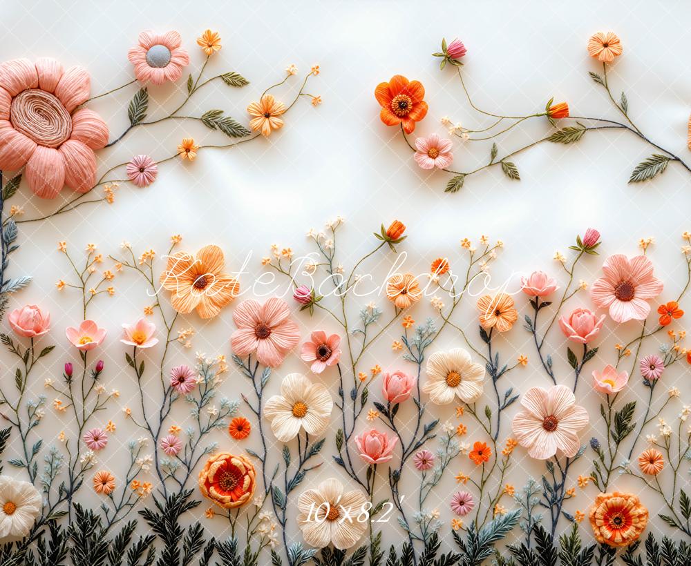 Kate 春のパステル刺繍フラワホワイト プリント背景 Mini MakeBelieveデザイン