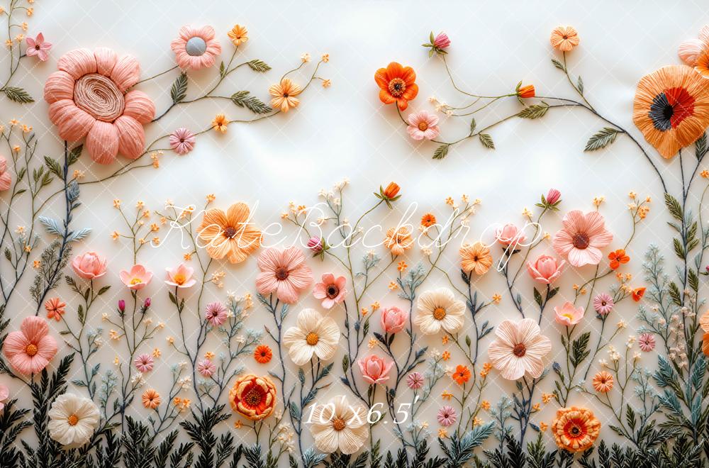 Kate 春のパステル刺繍フラワホワイト プリント背景 Mini MakeBelieveデザイン