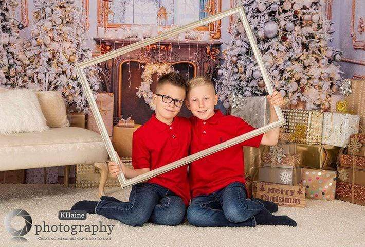 Kate 写真のゴールデンクリスマスツリーギフト背景