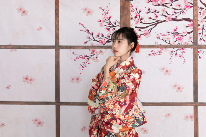 Kate成人式七五三男子の日ひなまつりひなまつり茶色の木製ドア写真家のための背景布