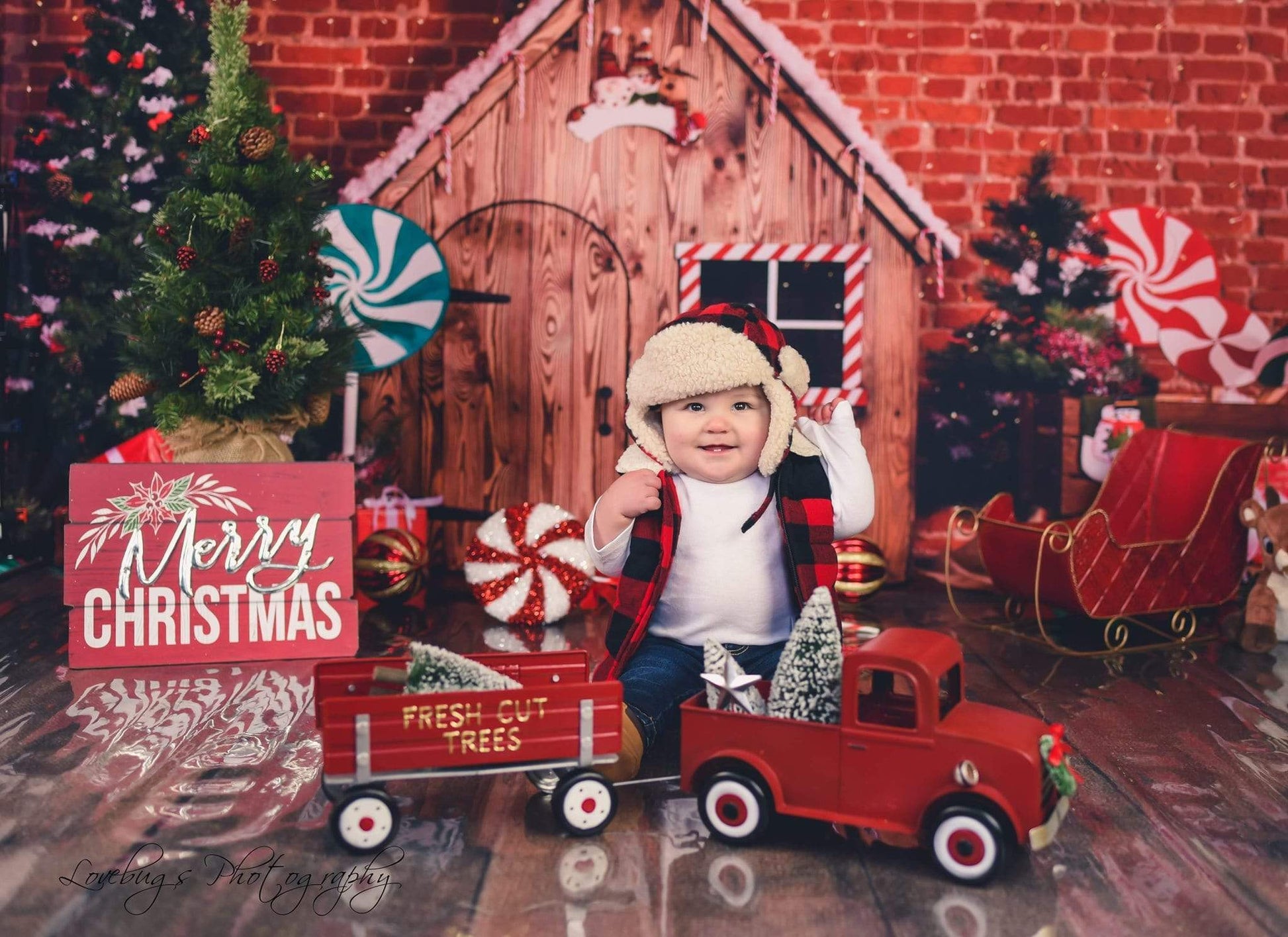 Kate 木製キャビンキャンディクリスマス背景