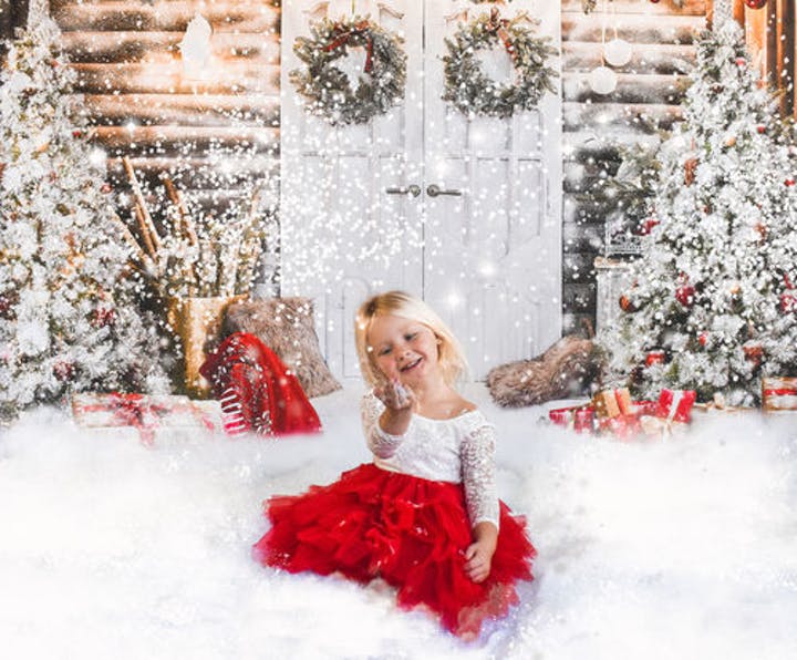 Kate 写真撮影のためのクリスマスの雪の正面玄関の背景