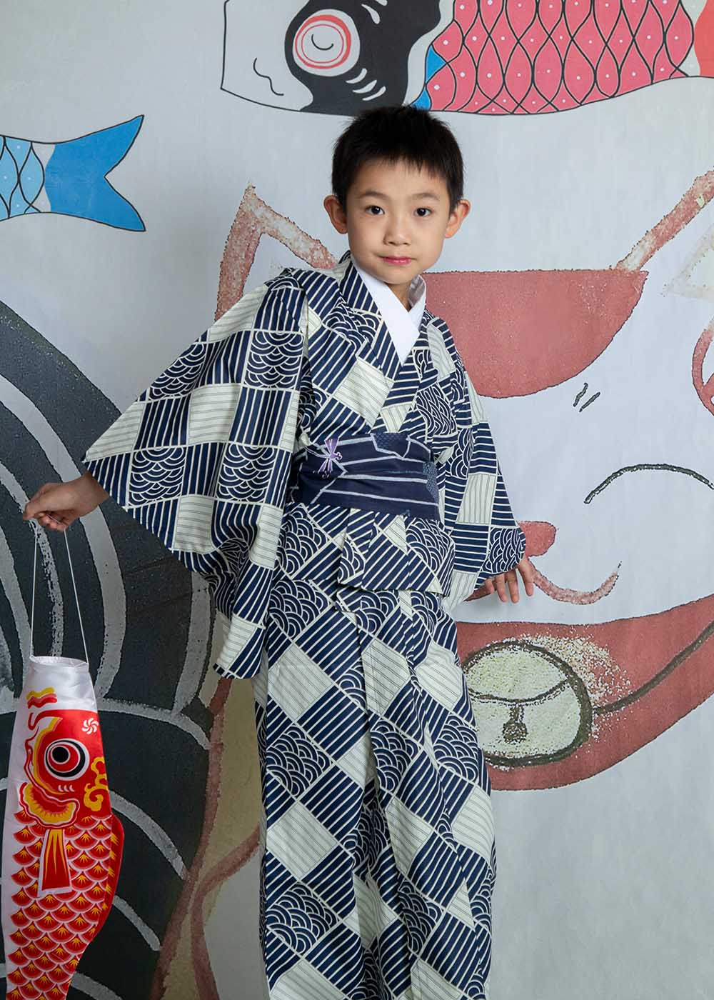 Kate鯉七五三男子の日幸運な猫写真家のための背景布