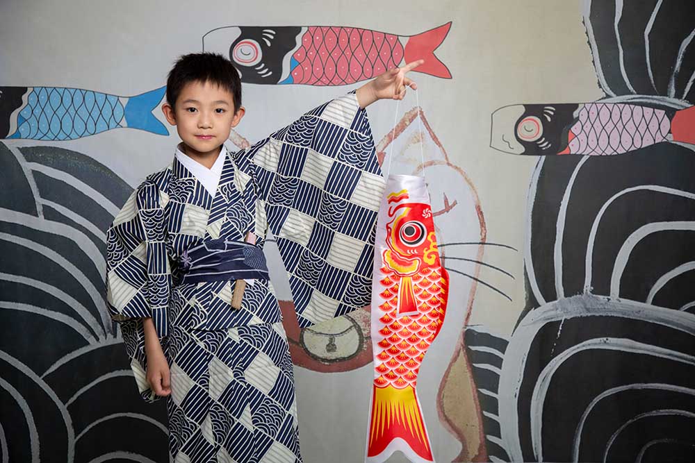 Kate鯉七五三男子の日幸運な猫写真家のための背景布