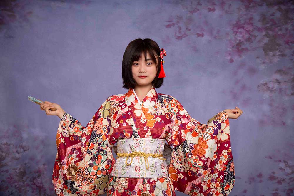 Kate 抽象的な紫色の花の背景布成人式女の子の日