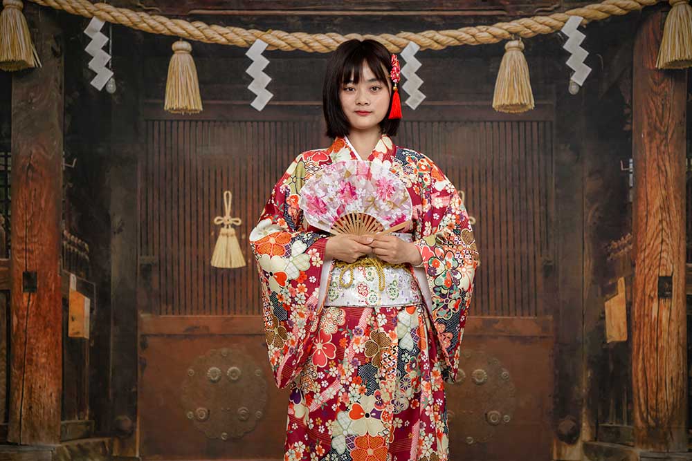 Kate七五三成人式男子の日女子の日 茶色の木製ドア レトロ神社写真家のための背景布