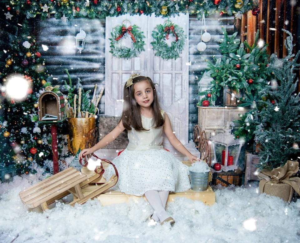 Kate 雪の正面玄関のクリスマスツリーの背景色