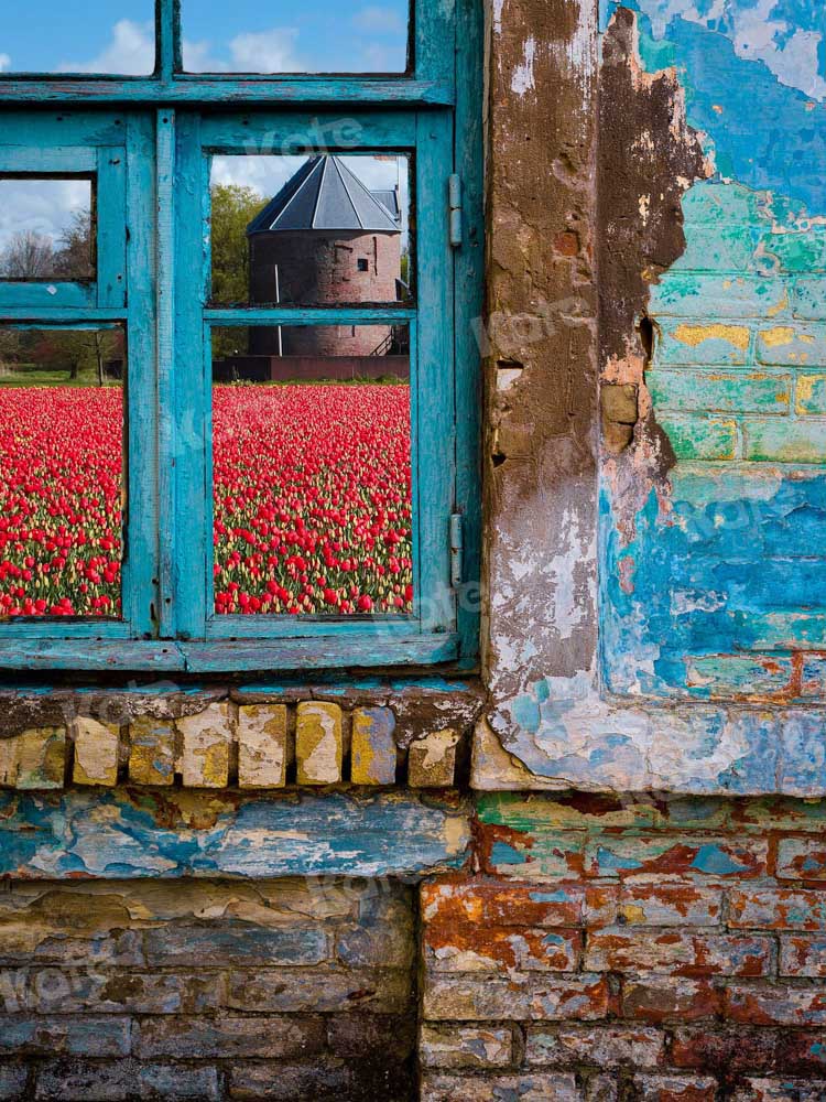 Kate写真撮影のための青い窓の庭の背景Chainデザイン