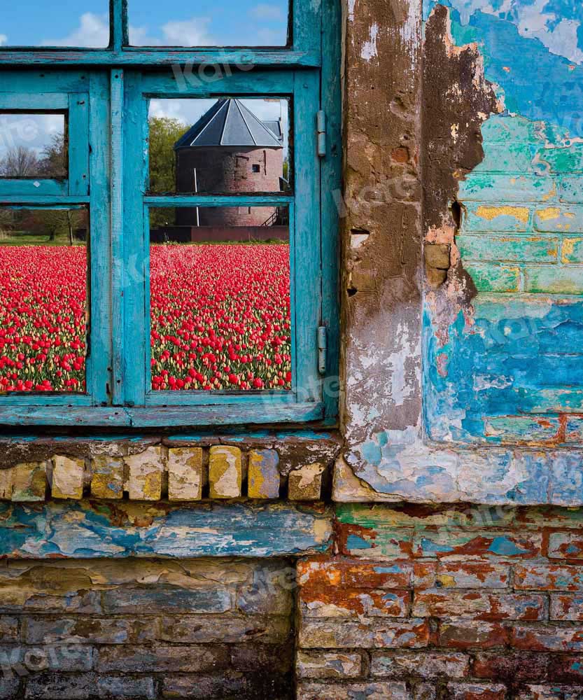 Kate写真撮影のための青い窓の庭の背景Chainデザイン