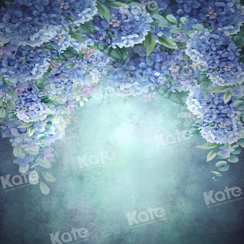 Kate フローラル ファイン アート ブルー アジサイ背景