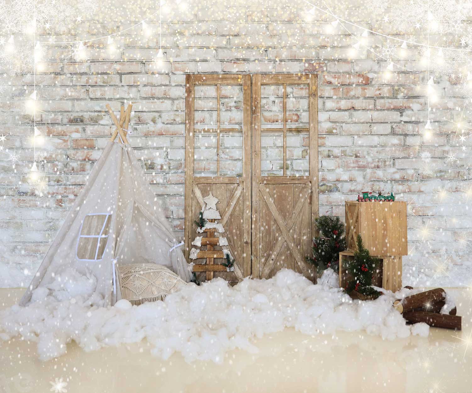 写真撮影のためのKateクリスマステント納屋のドアレンガの背景