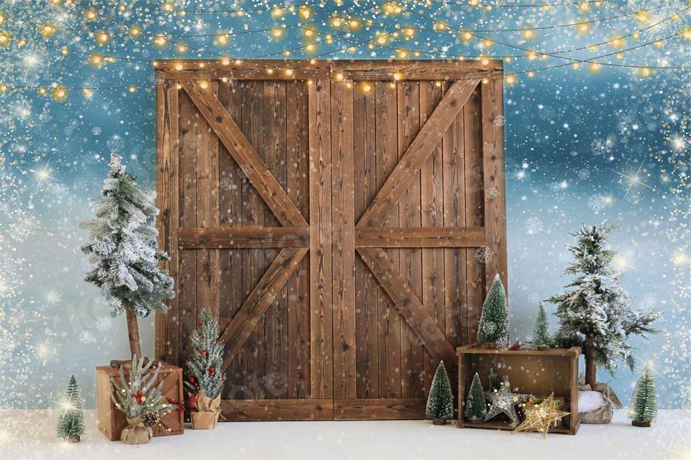 写真撮影のためのkateクリスマス納屋のドアの雪の背景