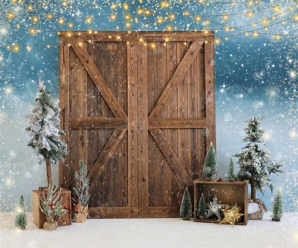 写真撮影のためのkateクリスマス納屋のドアの雪の背景