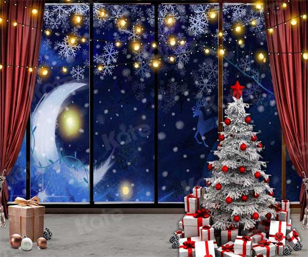 kateクリスマス月窓雪背景撮影