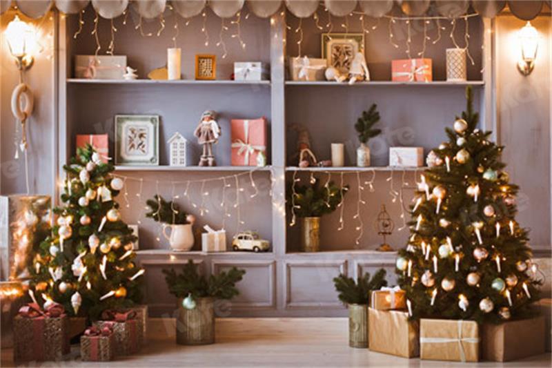 写真撮影のためのkateつのクリスマスショップツリーギフトの背景
