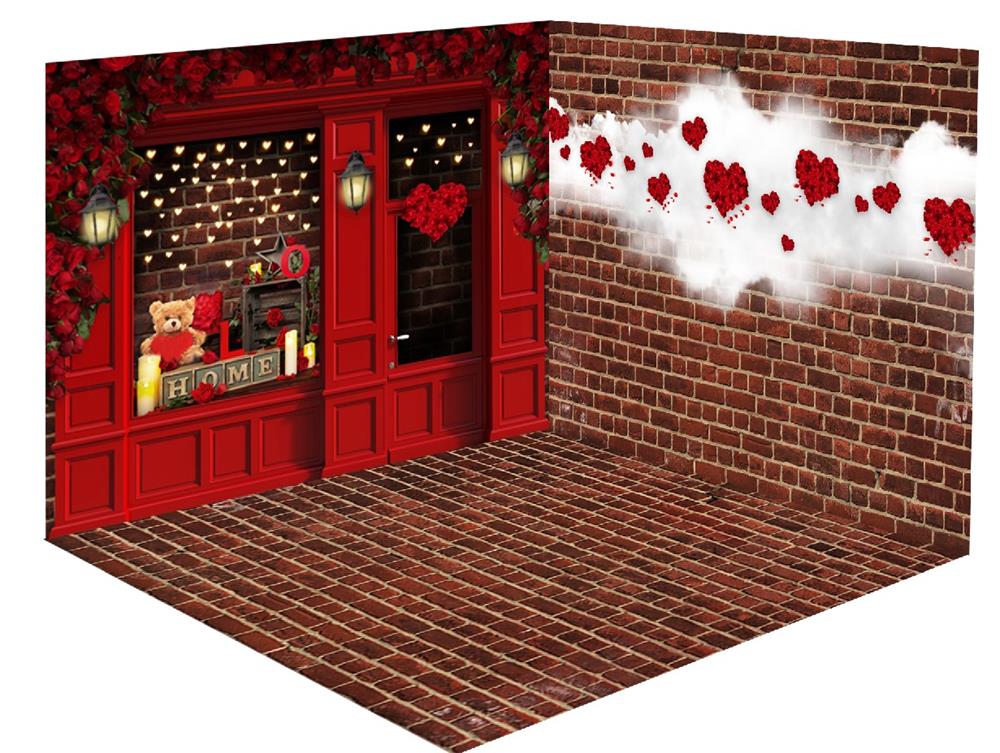 Kate赤いバレンタインデーのレンガの壁の愛の部屋セット(8ftx8ft＆10ftx8ft＆8ftx10ft)