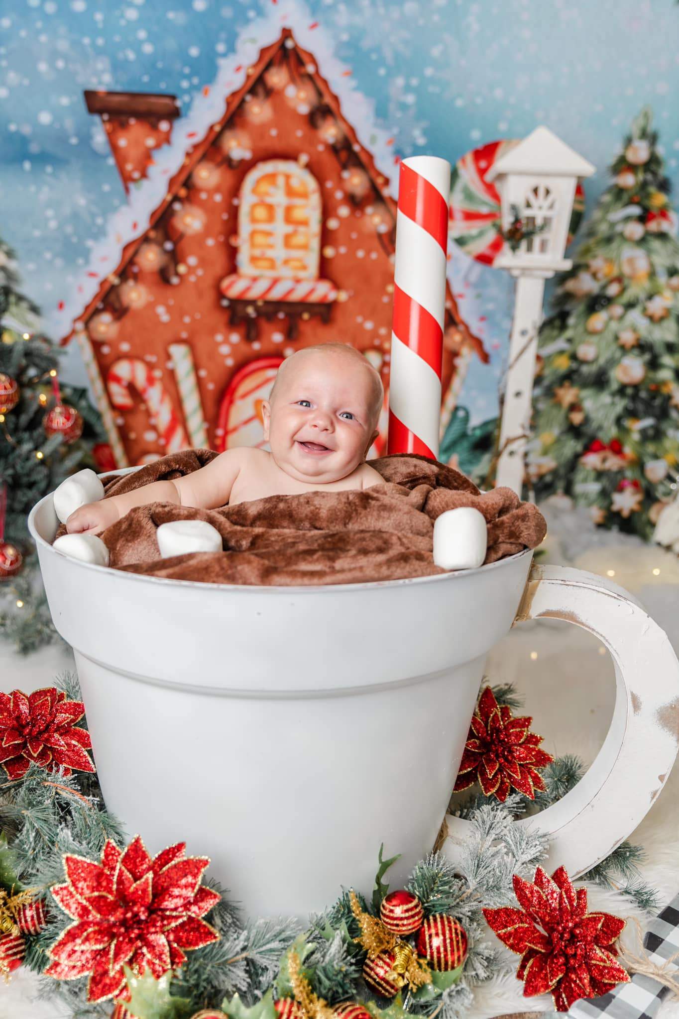 Kate写真撮影のためのクリスマスの油絵の背景キャンディハウス
