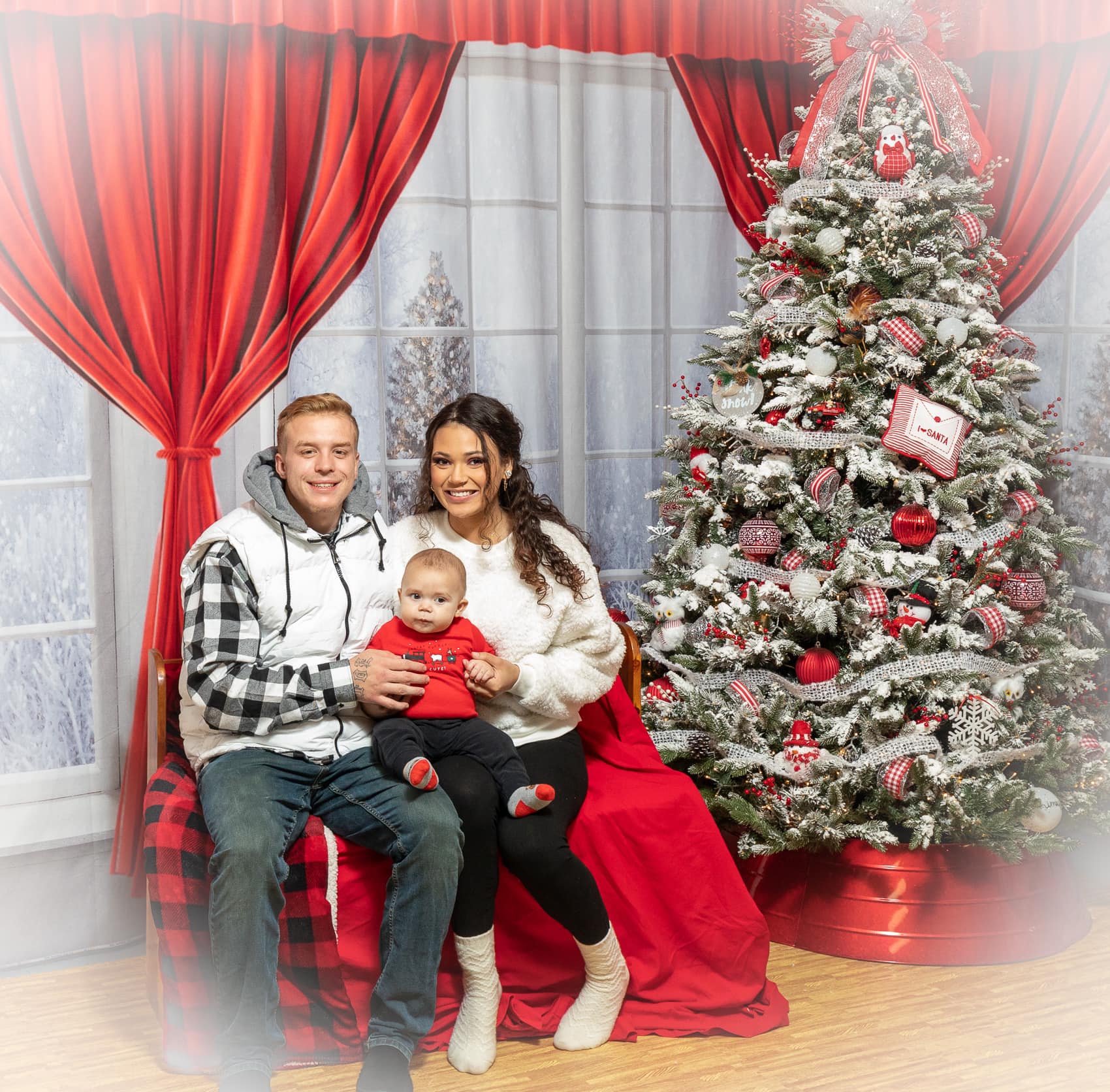 写真撮影のためのkateクリスマス冬の背景赤いカーテン