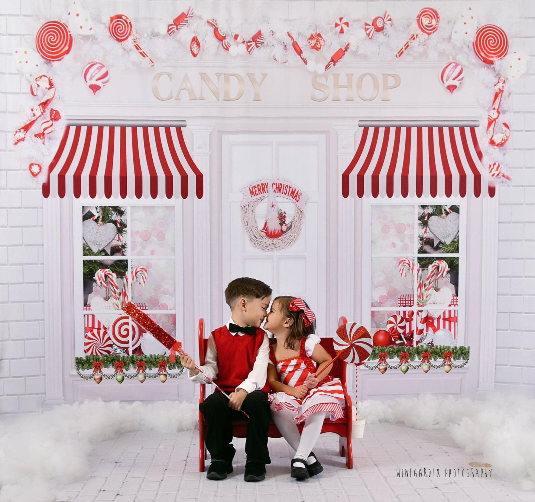 Kate 写真撮影のためのクリスマス菓子店の背景