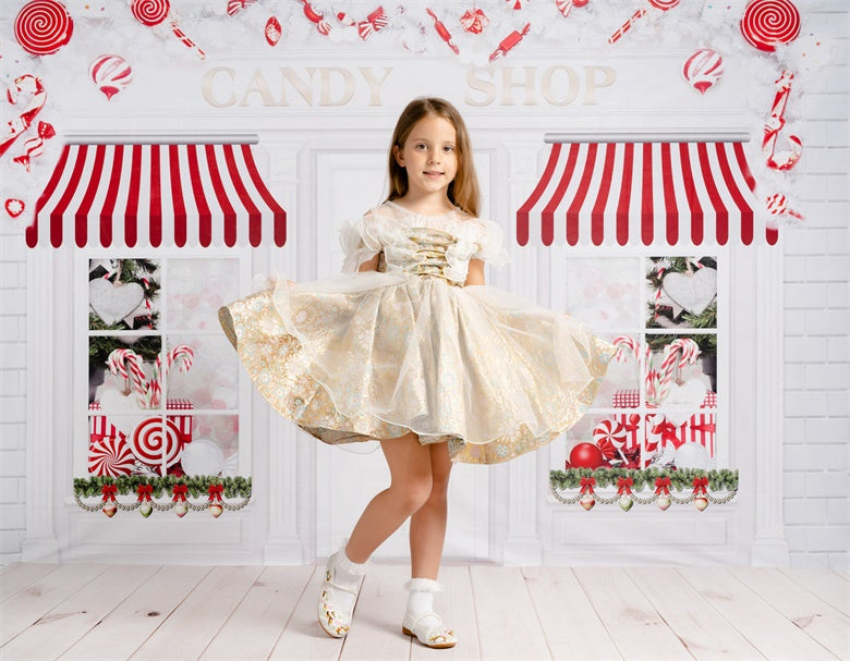 Kate 写真撮影のためのクリスマス菓子店の背景
