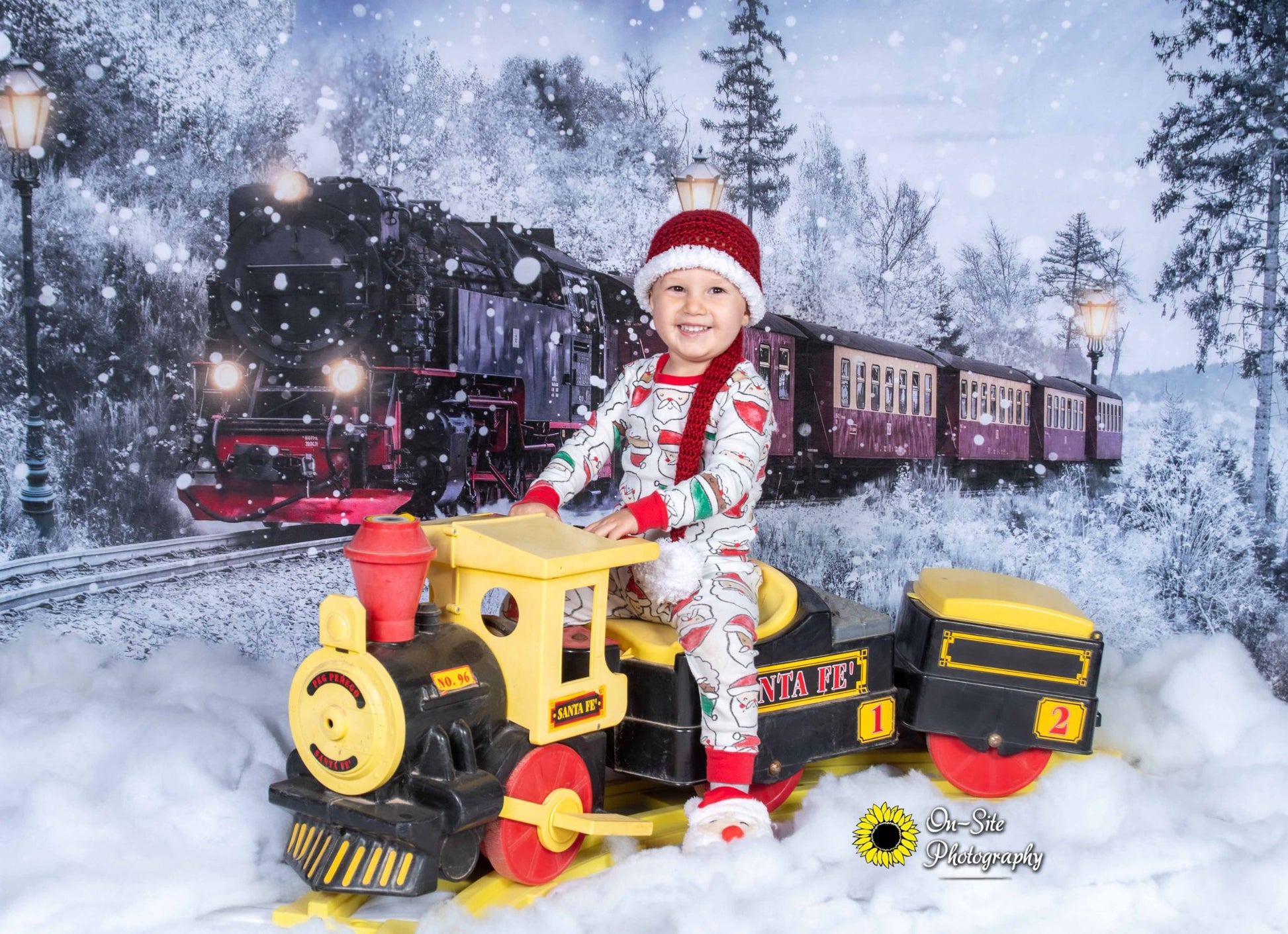 Kate 冬のクリスマス電車の背景雪Chain Photography設計