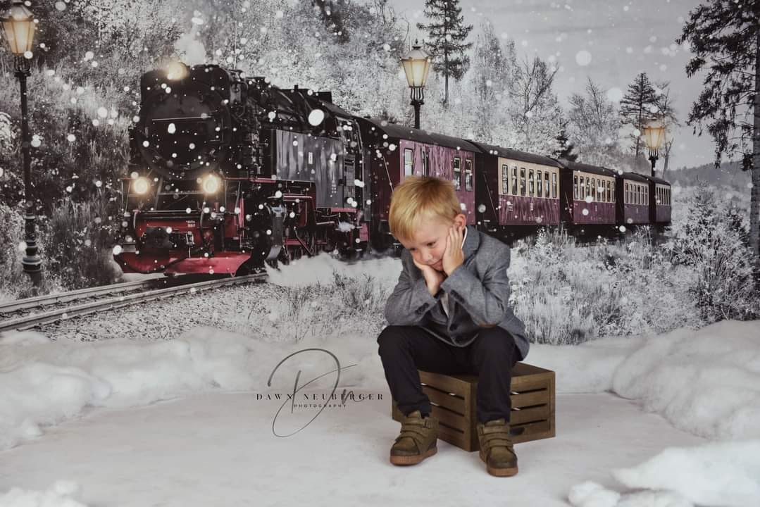 Kate 冬のクリスマス電車の背景雪Chain Photography設計