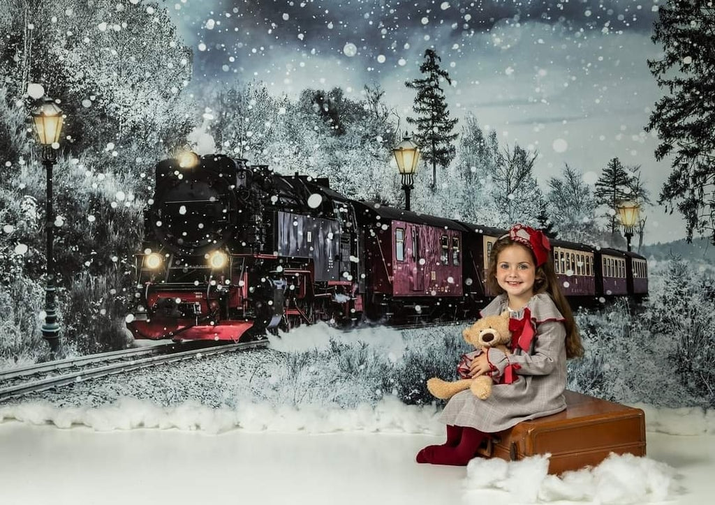 Kate 冬のクリスマス電車の背景雪Chain Photography設計