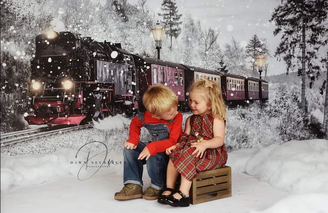 Kate 冬のクリスマス電車の背景雪Chain Photography設計