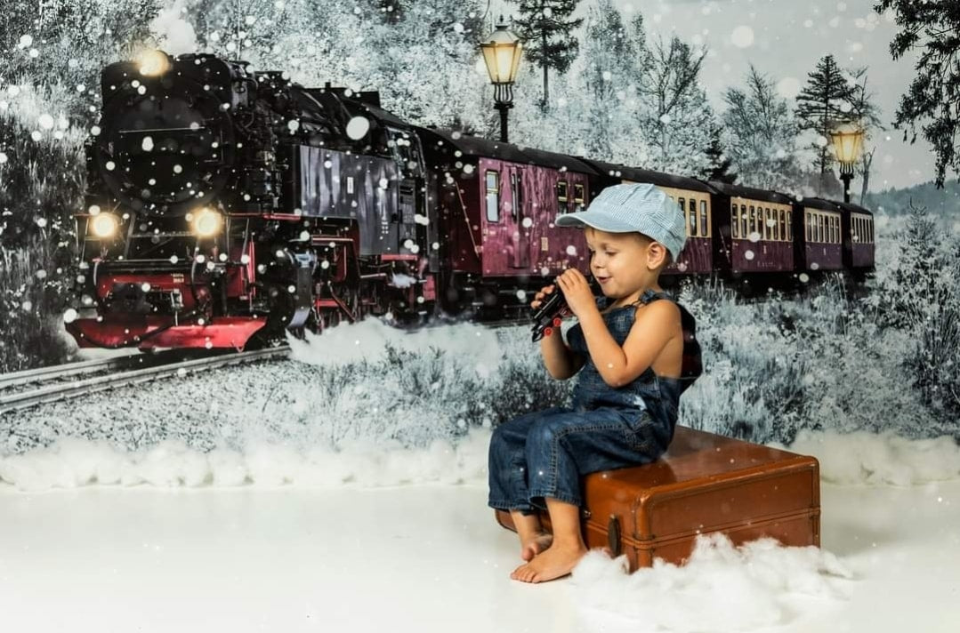 Kate 冬のクリスマス電車の背景雪Chain Photography設計