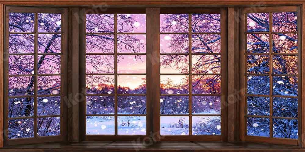 Kate冬のクリスマスの夜の背景フランス窓写真家Chain