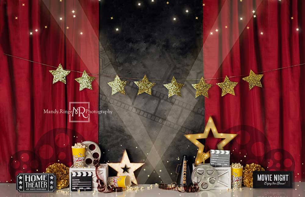 Kate Mandy Ringe Photography 誕生日会映画の夜の背景赤いカーテン