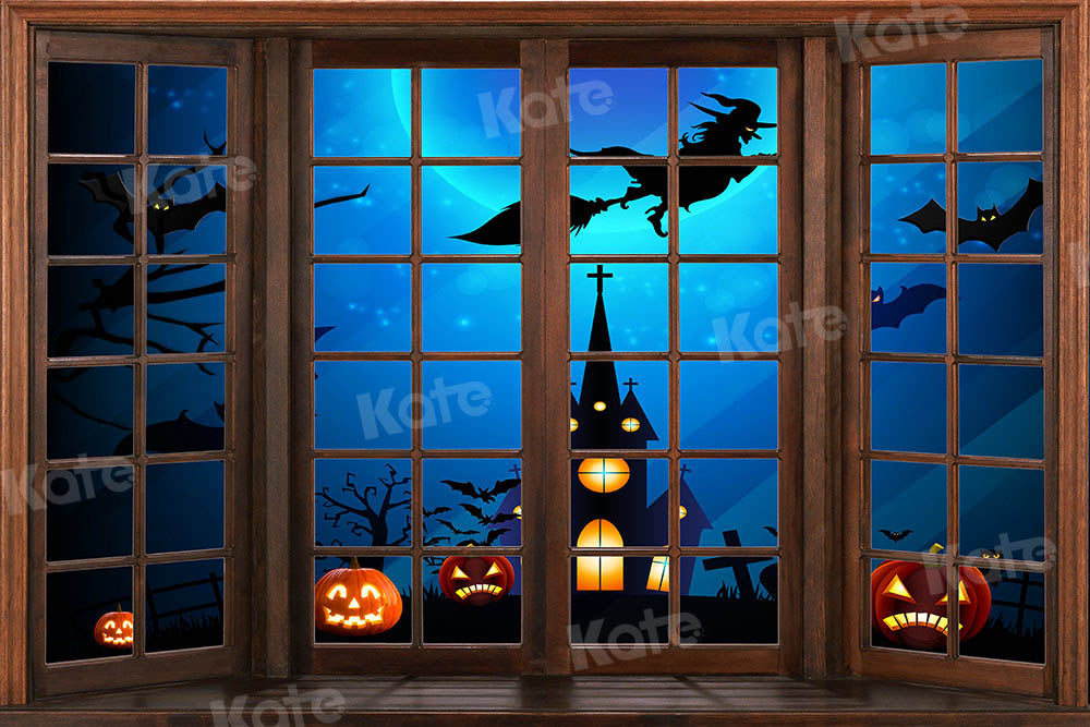Kate ウィンドウハロウィーンの背景魔女コウモリChain Photography