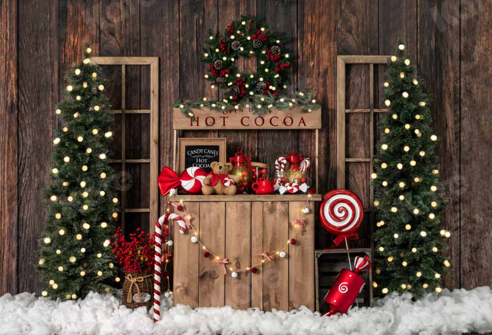 Kateクリスマス ツリーの背景冬のホット ココアEmetselchデザイン