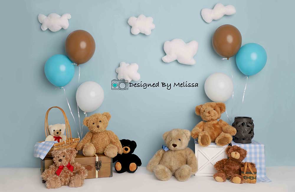 Kate青いテディベアの背景の誕生日のピクニックMelissa King設計
